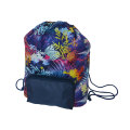 Shape-changeable Drawstring Shoulder Bag with Front Zipper Pocket Multi-purpose Bag
